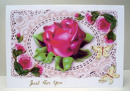 Single Red Rose on Ecru Lace by Audrey Brown clifford