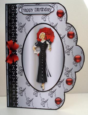 Art Deco Lady with Parasol Scalloped Card Front by Audrey Brown clifford