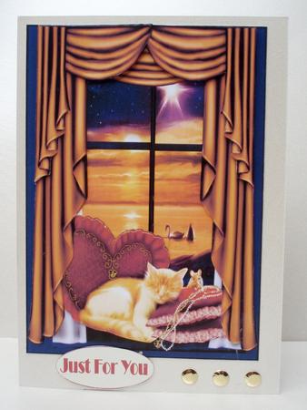Cat Nap Decoupage Card Front by Audrey Brown clifford