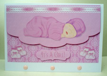 Baby Girl Envelope Quick Card Front with Decoupage by Audrey Brown clifford