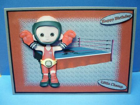Little Champ Boxer Quick Card Front with Decoupage by Audrey Brown clifford