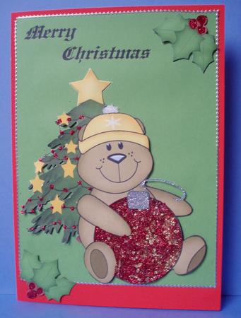 Christmas Teddy with Bauble and Tree by Audrey Brown clifford