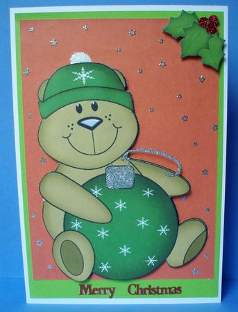 Christmas Teddybear with Bauble by Audrey Brown clifford