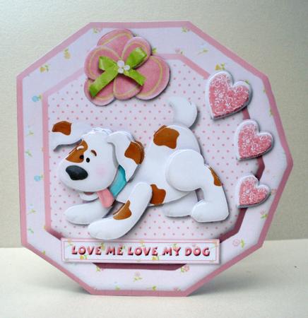 Love Me Love My Dog Octogon Cut & Fold Card Pink by Audrey Brown clifford