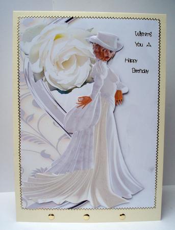 Vintage Lady in White Gown with White Rose A4 by Audrey Brown clifford