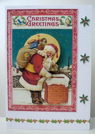 Christmas Santa down the Chimney Decoupage Topper by Audrey Brown clifford