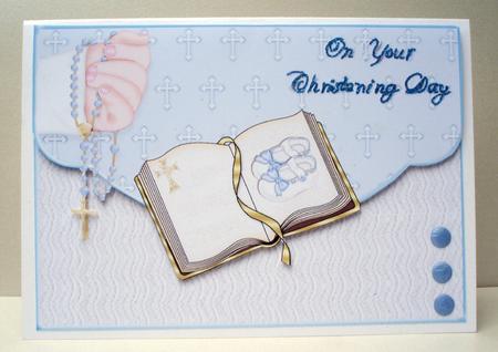 Caucasian Christening Boy Fancy Edge Envelope Card by Audrey Brown clifford
