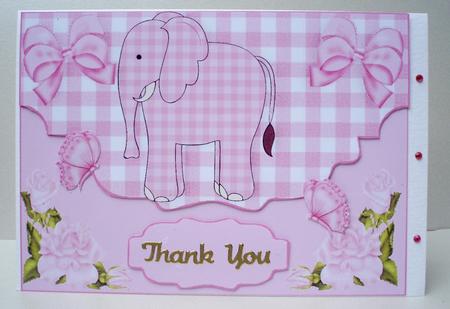 Little Pink Gingham Elephant on Scalloped Envelope by Audrey Brown clifford