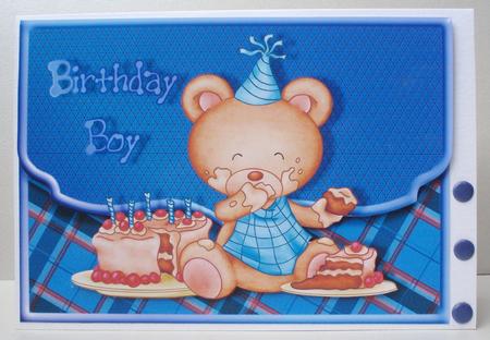 Birthday Boy Bear Fancy Edge Envelope Card by Audrey Brown clifford