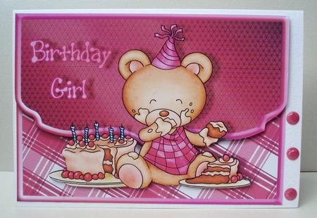 Birthday Girl Bear Fancy Edge Envelope Card by Audrey Brown clifford