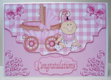 Baby Girl with Pram on Scalloped Envelope by Audrey Brown clifford