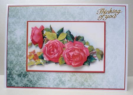 Red Roses on Damask Quick Card by Audrey Brown clifford