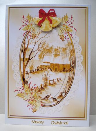 Sepia Oast Houses with Holly and Bells Decoupage by Audrey Brown clifford
