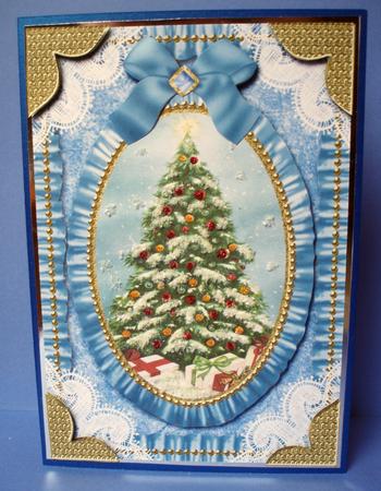 Christmas Tree Lace N Ruffles Card Front Step by Step by Audrey Brown clifford