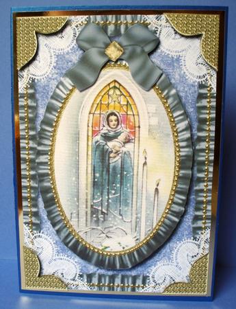 Christmas Religious Window Lace N Ruffles Card Front by Audrey Brown clifford