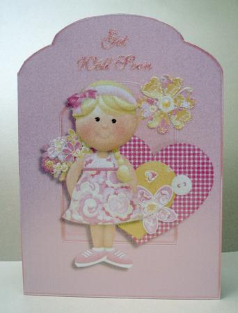 Cute Girl with Flowers Get Well Scalloped Top Quick Card by Audrey Brown clifford