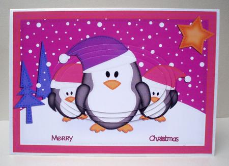 A5 Xmas Penguins Felties Oval Pyramage Topper by Audrey Brown clifford