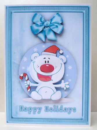 Polar Bear Happy Holidays Card Front by Audrey Brown clifford