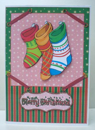 Christmas Stockings Card Front and Decoupage by Audrey Brown clifford