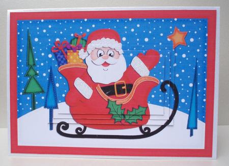 A5 Xmas Santa and Sleigh Pyramage Topper by Audrey Brown clifford