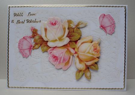 Pretty Roses in Shades of Pink on Vintage Lace by Audrey Brown clifford