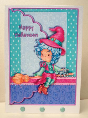 Cute Witch Halloween Scalloped Edge Envelope Card by Audrey Brown clifford