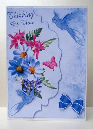 Thinking of You with Blue Birds on Scalloped Envelope by Audrey Brown clifford
