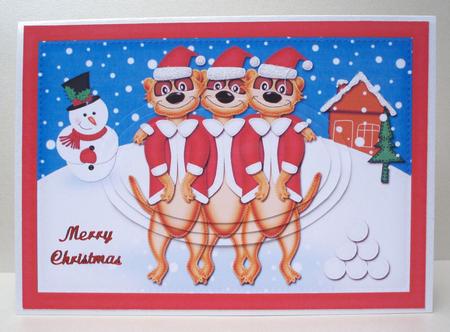 A5 Xmas Meerkats Oval Pyramage Topper by Audrey Brown clifford