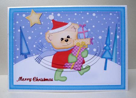 A5 Xmas Teddy Oval Pyramage Topper by Audrey Brown clifford