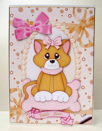Cat on a Cushion in Pearl Frame A5 by Audrey Brown clifford