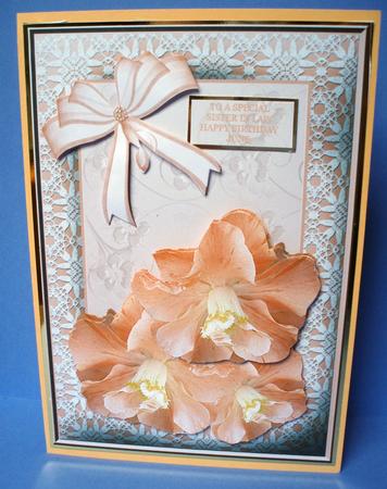 Lace Frame with Peach Flowers by Audrey Brown clifford