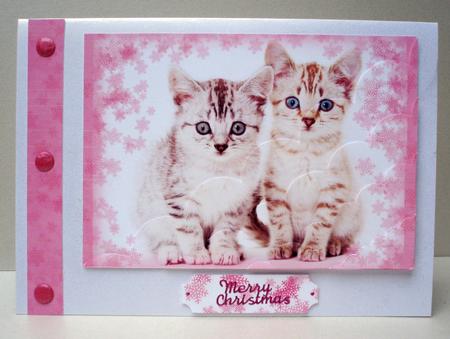 Snowflake Kittens Large Wavy Card Front by Audrey Brown clifford