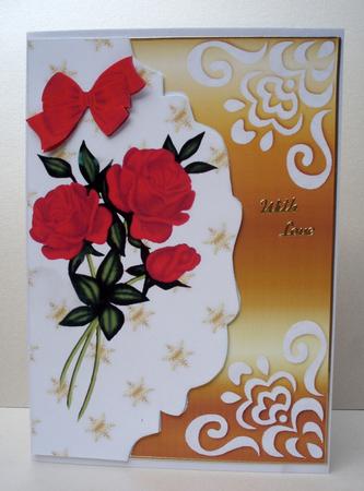 Red Roses on Gold Scalloped Envelope by Audrey Brown clifford