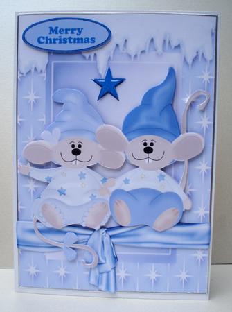 A Couple of Christmas Sleepy Mice in Blue Star Frame by Audrey Brown clifford