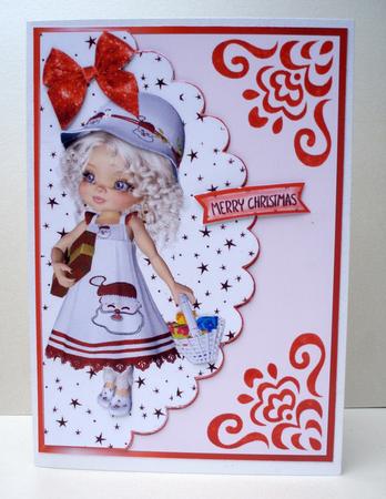 Little Girl with Santa Dress on with Present by Audrey Brown clifford