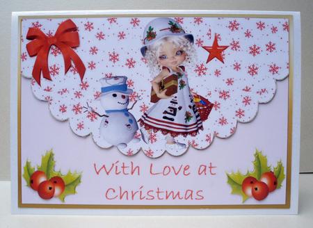 Little Girl with Snowman on Scalloped Envelope by Audrey Brown clifford