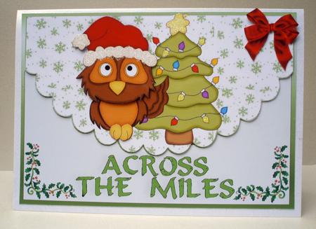 Across the Miles Owl with Santa Hat & Christmas Tree by Audrey Brown clifford