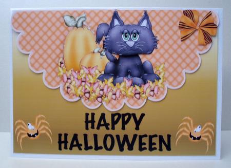 Cute Cat with Pumpkins and Spiders by Audrey Brown clifford