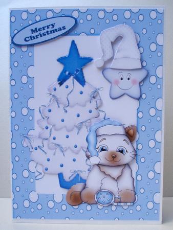 Cute Kitty with Christmas Tree and Cheeky Star in Snow Frame by Audrey Brown clifford