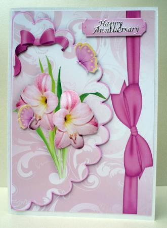 Pink Flowers with Butterflies on Scalloped Envelope by Audrey Brown clifford
