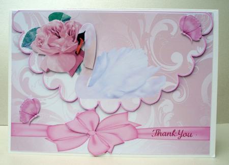 Pink Rose with Swan on Scalloped Envelope by Audrey Brown clifford