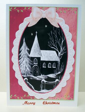 Church in Snow with Lace Frame by Audrey Brown clifford