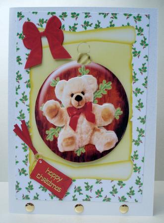 Cuddly Teddy with Big Red Bow on a Scroll by Audrey Brown clifford
