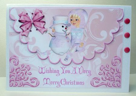 Cute Snowgirl with Snowman on a Scalloped Envelope by Audrey Brown clifford