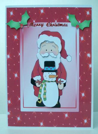 Santa & a Small Snowman in a Red Twinkle Frame by Audrey Brown clifford