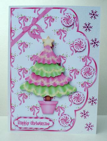 Frilly Tree in Pink and Green Scallop Card and Decoupage by Audrey Brown clifford