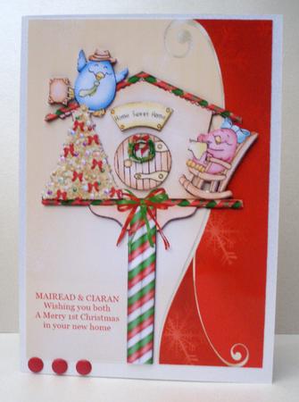Christmas Bird House Card Front by Audrey Brown clifford