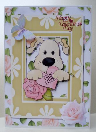Cute Valentine Dog with Roses & Chocs by Audrey Brown clifford