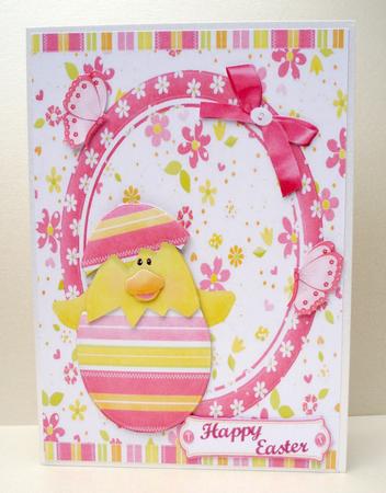 Cute Easter Chick in Pink Shell in Oval Frame by Audrey Brown clifford