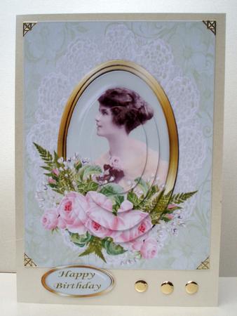 Vintage Lady with Pink Peony's Oval Pyramid by Audrey Brown clifford